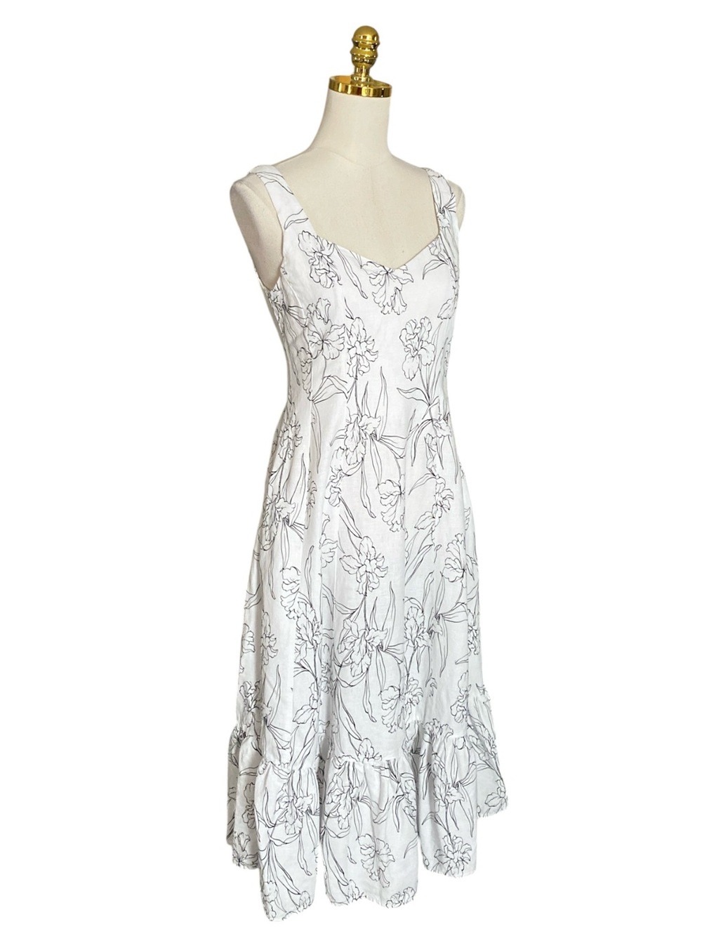 Cynthia Rowley Linen Blend Tiered Sleeveless White Floral Midi Dress Size 6 - Picture 4 of 11